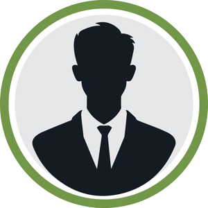 A silhouette of a person in formal attire, clad in a suit and tie, suggests an air of investigation. The image is set within a circular frame with a green border against a light gray background.